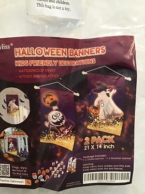 Pawliss Halloween Decorations Hanging Door Banner, 2 Pcs Cute Pumpkin Ghost Skel - Image 1 of 3