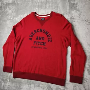 Abercrombie Fitch Sweater Mens XL Red Fleece Lined Graphic Print Crew Neck - Picture 1 of 14