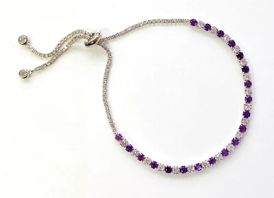HSN Colleen Lopez Sterling Silver Amethyst& White Topaz Adjustable Bolo Bracelet - Image 1 of 4