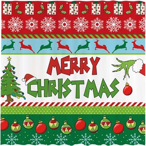 72X72 Inch Merry Christmas Shower Curtain for Bathroom Sets Winter New Year Xmas - Picture 1 of 12