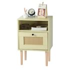 Rattan Nightstand with Drawers Original Wood Color