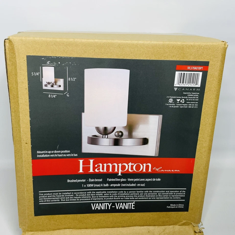 Globo blanco de peltre cepillado ligero tocador único Hampton Canarm NUEVO Foto 1 de 4