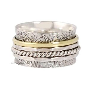 Solid 925 Sterling Silver Meditation Statement Spinner Ring Band Jewelry gs268