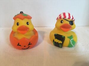 Pumpkin Duck & Pirate Infantino Fun Time Rubber Ducky Halloween Jack O Lantern
