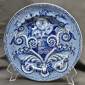 ANTIQ CLEWS WARRANTED MOSAIC TRACEY FLORAL FLOW BLUE TRANSFER PRINT DINNER PLATE - Picture 1 of 11