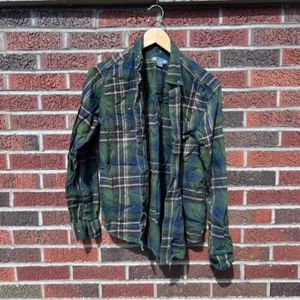 Gander Mountain Forest Green and Yellow Plaid Button Down Flannel Shirt - Picture 1 of 2