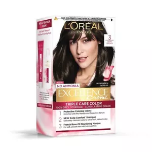 L'Oreal Paris Excellence Permanent Hair Color Creme (3 Dark Brown) - 70ml+100gm - Picture 1 of 7