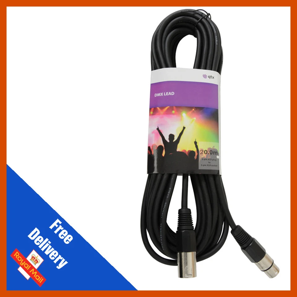 1x 20m Alta Calidad DMX Control de Iluminación XLR Cable Conductos DJ Paquete de Luz QTX