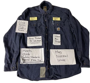 Carhartt Flame Resistant 294-20 Men's Size 2XL Navy Blue Work Shirt Fair J141 - Picture 1 of 24
