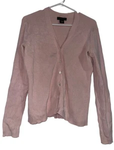 Y2K 2003 Banana Republic Seidenmischung Strickjacke Größe Large gerippt hellrosa - Bild 1 von 6