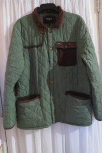 Mens Green Quilted Jacket Large Voi Jeans Brown Cord Trim Light Weight 3 Pockets - Picture 1 of 6