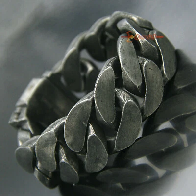 Heavy Gunmetal Stainless Steel Cuban Chain Bracelet Adjustable Buckle 25mm Wide - Image 1 of 4