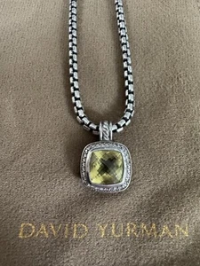 David Yurman Vintage 925 Sterling Citrine Diamonds Pendant With Cable Chain - Picture 1 of 5