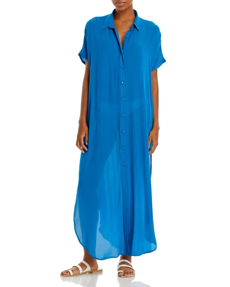 Aqua 281756 Button Front Maxi Swim Cover-Up Size S