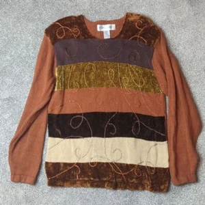 Vintage 90's Victoria Harbour Boho Hippie Fall Striped Sweater Women's Large - Picture 1 of 6