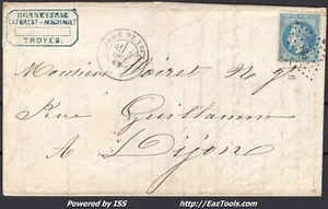 FRANCE N°29B SUR LETTRE POUR DIJON AVEC AMBULANT PBE PARIS A BALE + CAD DE GARE - Picture 1 of 2