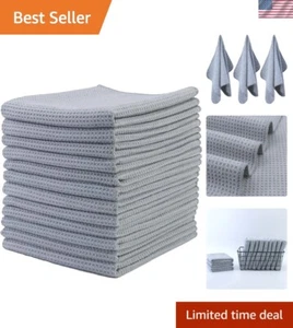 Microfiber Kitchen Dish Hand Towel Waffle Weave 12 Pack 16x28 in, Gray - Picture 1 of 7