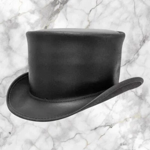 El Dorado Hat Handmade Leather Top Hat Steampunk Handmade Black Leather Top Hats - Picture 1 of 3