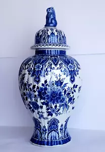 DELFTER BLAU & WEISS XXL INGWERGLAS DECKELVASE 22,4 ZOLL HANDBEMALT TOP - Bild 1 von 9