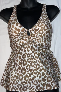 Antonio Melani Spotted Shirred Ring Tankini Swim Top Sz XS $78 Animal Print - Picture 1 of 4