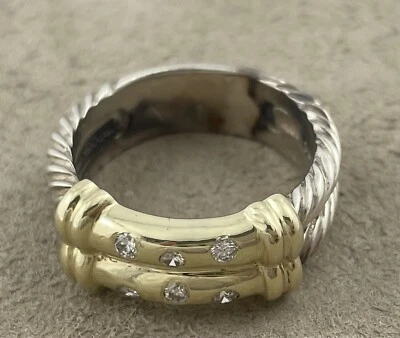 David Yurman Sterling & 18K Gold Metro Ring w/6 Diamonds Size 7 - Image 1 of 4