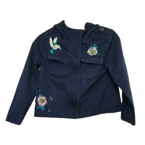 Old Navy Girls Zippered Hooded Jacket Size M 8 Blue Embroidered Hummingbird - Picture 1 of 7