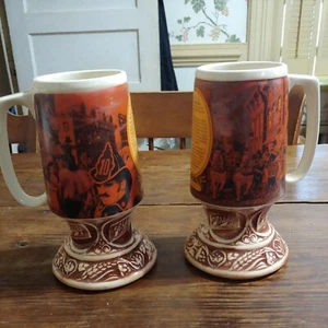 Paar Vintage SCHLITZ Chicago Fire of 1871 Bierkrüge Glas Becher 7" USA - Bild 1 von 9