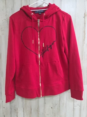 Moletom com capuz Tommy Hilfiger esporte feminino logotipo coração vermelho tamanho pequeno - Imagem 1 de 4