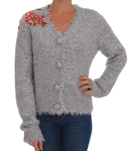 Dolce & Gabbana Silver Cardigan Floral Applique Women's Sweater Authentic - Picture 1 of 5