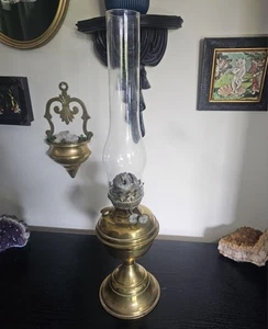Antique Vintage Early 20th Century Brass Oil Lamp With Glass Chimney Duplex - Picture 1 of 12