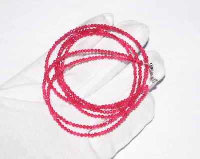 Natural Rubí Rojo Piedra Preciosa 2.5MM Perlas con Caras 925 Plata 24" 2 Capas - Imagen 1 de 4