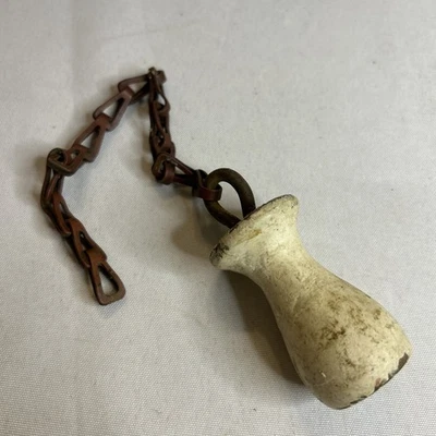 Antique Toilet Tank Pull Handle Wood |  Victorian Toilet Tank Pull W/chain - Image 1 of 4
