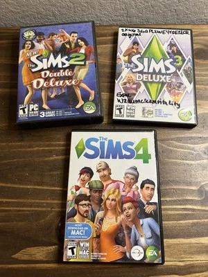 The Sims Video Game Lot: Sims 2 Double Deluxe, Sims 3 Deluxe, Sims 4 ~ Used - Image 1 of 3
