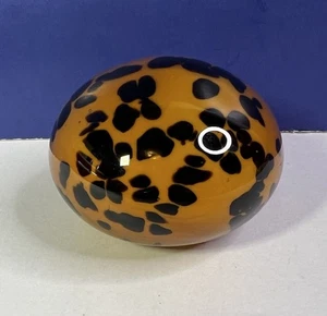 Vintage Pier 1 Blown Art Glass Paperweight 3" Cheetah Print Orange Black Decor - Picture 1 of 8