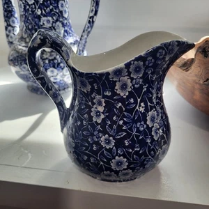 Calico Blue Pitcher Royal Crownford Staffordshire England Floral 5 1/2 in. Tall - Picture 1 of 8