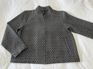 Eileen Fisher | SZ Large | Black White Rosette Jacquard Full Zip Blazer Pockets - Picture 1 of 10