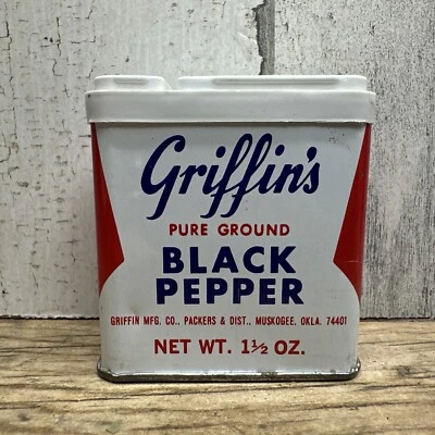 Publicidad vintage Griffins Spice Tin Black Pepper Griffin Muskogee Oklahoma Foto 1 de 4