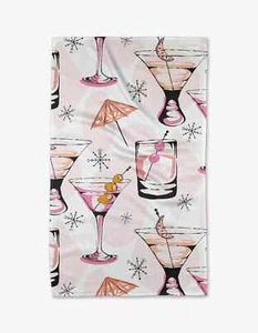 Geometry Kitchen Tea Towel Hand Cloth 18x30in Cocktail Hour Cream Pink Print - Picture 1 of 1