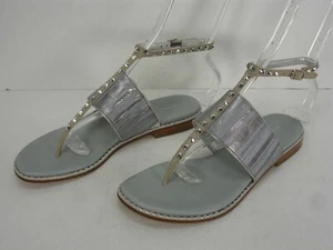 DONALD J. PLINER LACYSP GRAY METALLIC SILVER STUDS T-STRAP SANDALS WOMEN'S 7.5 M - Picture 1 of 12