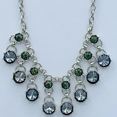 Collar Babero Loft 18 pulgadas Tono Plata Gris Ahumado Cristal 1-981 Foto 1 de 4