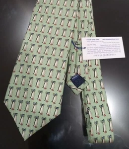 New NWTs Vineyard Vines Green Penguin Print Mens Silk Suit Necktie Tie 3.75x58" - Picture 1 of 7