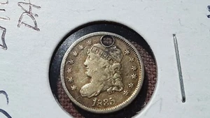 Lot 1835 - HALF DIME - 90% SILVER - HOLED - VF+ - ONLY 2.76 MILLION STRUCK  RARE - Picture 1 of 2