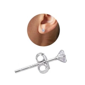 3 MM Cubic Zirconia Small Diamond Studs Earrings Sterling Silver Post Colorless - Picture 1 of 8
