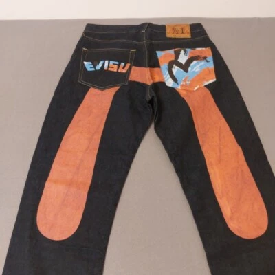 Lote Evisu 2001 32 x 32 Pantalones Denim Big Seagull Pintura Ribete Jeans Deletrear Foto 1 de 4