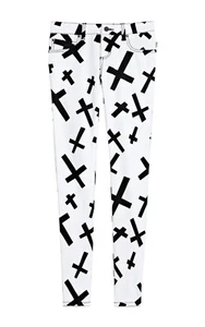 TRIPP EMO GOTH PUNK ROCKER WEISS/SCHWARZ KREUZE JEANS HOSE SKINNY METAL IS6235P - Bild 1 von 7