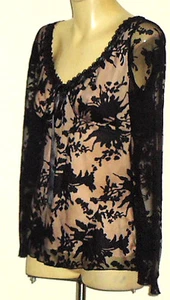 MEI MEI VneckNudeLinedSexyBlackFloralStretchMeshSize8NWoT - Picture 1 of 5