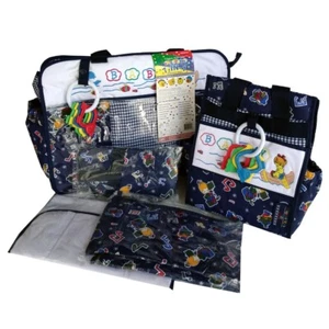 Conjunto de bolsa de pañales vintage EK bordada para biberón a cuadros azul marino - Imagen 1 de 14
