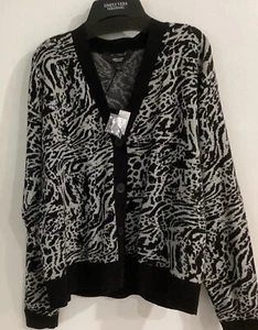 Cheetah Print Black & Gray Print Cardigan Vera Wang Size S $58 NEW - Picture 1 of 4
