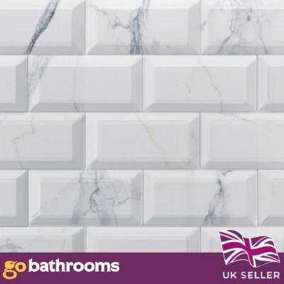 Marble Metro Brick Ceramic Wall Tile Bevelled Edge Wall Tile 100x200mm 1M² Box - Image 1 of 4