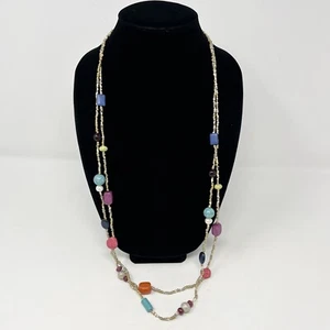NWT Chico's Colorblock Multi Layered Beaded Necklace Gold Tone Multi Layer - Picture 1 of 7